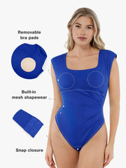 Shapewear Square Neck Padded Shoulder Slimming Bodysuit