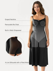 Shapewear Strappy Cowl Neck Fit & Flare Midi Dress