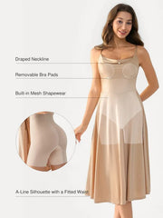 Shapewear Strappy Cowl Neck Tummy Control Flare Dress