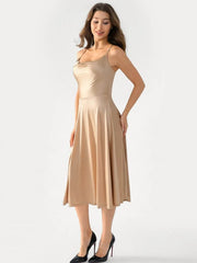 Shapewear Strappy Cowl Neck Tummy Control Flare Dress