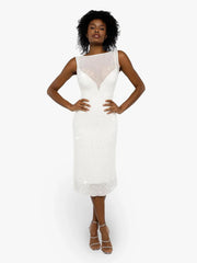 Shapewear Two-in-One Heat-Set Crystal Mesh Slim Midi Dress