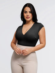 Shapewear V Neck Cap Sleeve Tummy Control Bodysuit