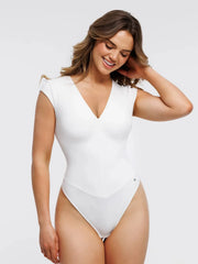 Shapewear V Neck Cap Sleeve Tummy Control Bodysuit