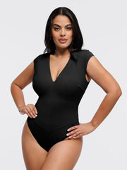 Shapewear V Neck Cap Sleeve Tummy Control Bodysuit