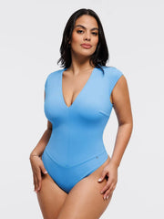 Shapewear V Neck Cap Sleeve Tummy Control Bodysuit