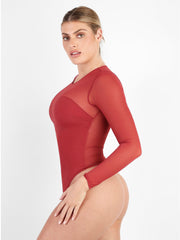 Shapewear Illusion Mesh Long Sleeve Tummy Control Bodysuit