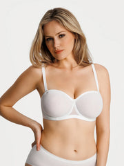 Unlined Sheer Mesh Strapless Minimizer Underwire Bra