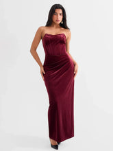 Strapless Velvet Ruched Sculpting Corset Gown