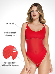 Shapewear Crisscross Back Illusion Mesh Sculpting Bodysuit