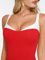Shapewear Contrast Trim Built-In Sculpting Maxi Dress