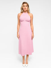 Shapewear Sculpting Backless Halter A-Line Midi Dress