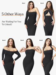 Shapewear Square Neck Long Sleeve Slimming Modal Maxi Dress