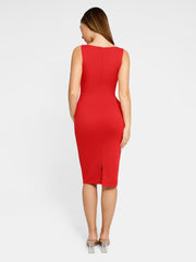 Shapewear Sleeveless Boatneck Sculpting Midi Work Dress