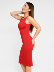 Shapewear Sleeveless Boatneck Sculpting Midi Work Dress