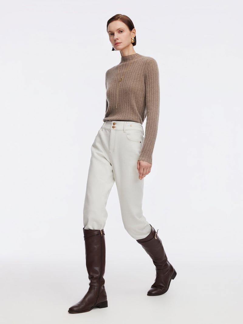 100% Cashmere Seamless Mock Neck Women Sweater