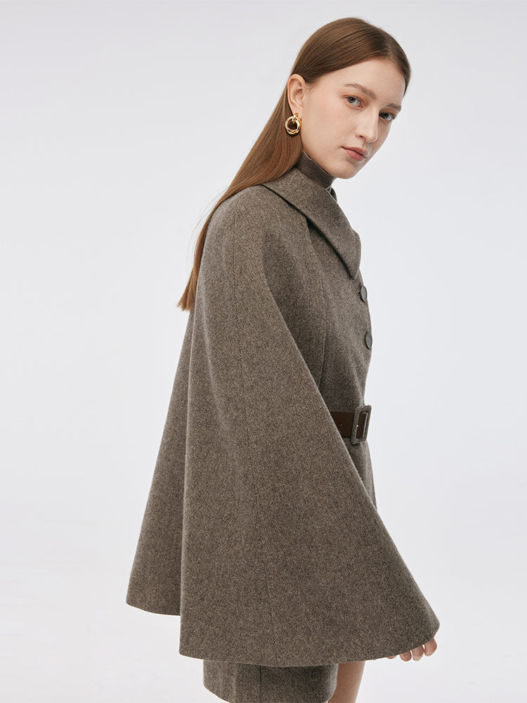 100% Washable Wool Cape And Vest Two-Piece Set