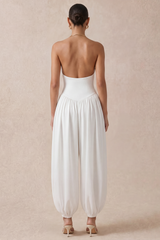 Metallic Draped Cowl Neck Ruched Backless Jumpsuit