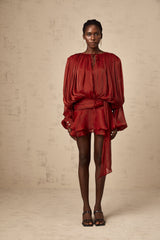 Eugénie Red Fully Pleated Ruffled Mini Dress