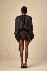 Eugénie Black Fully Pleated Ruffled Mini Dress
