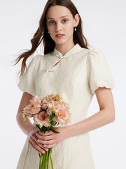 White Mandarin Collar Cheongsam Qipao Mini Dress