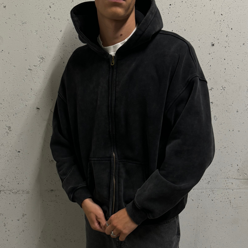 BLACK CLEAN ZIPPER HOODIE