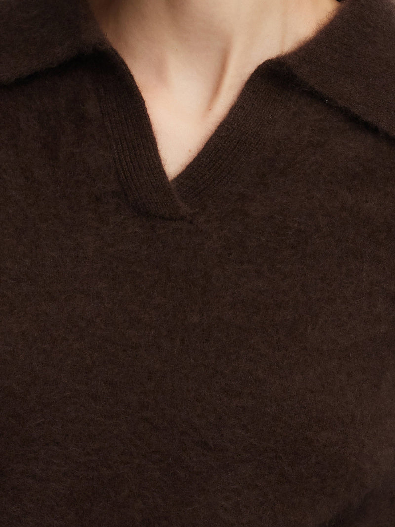 100% Brushed Wool Johnny-Collar Women Sweater