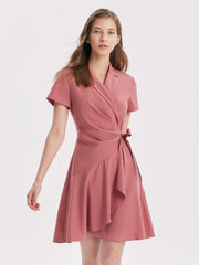 V-neck Notched Lapel Lace-Up Mini Dress