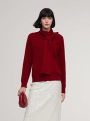 Wool Blend V-Neck Women Sweater With Detachable Scarf