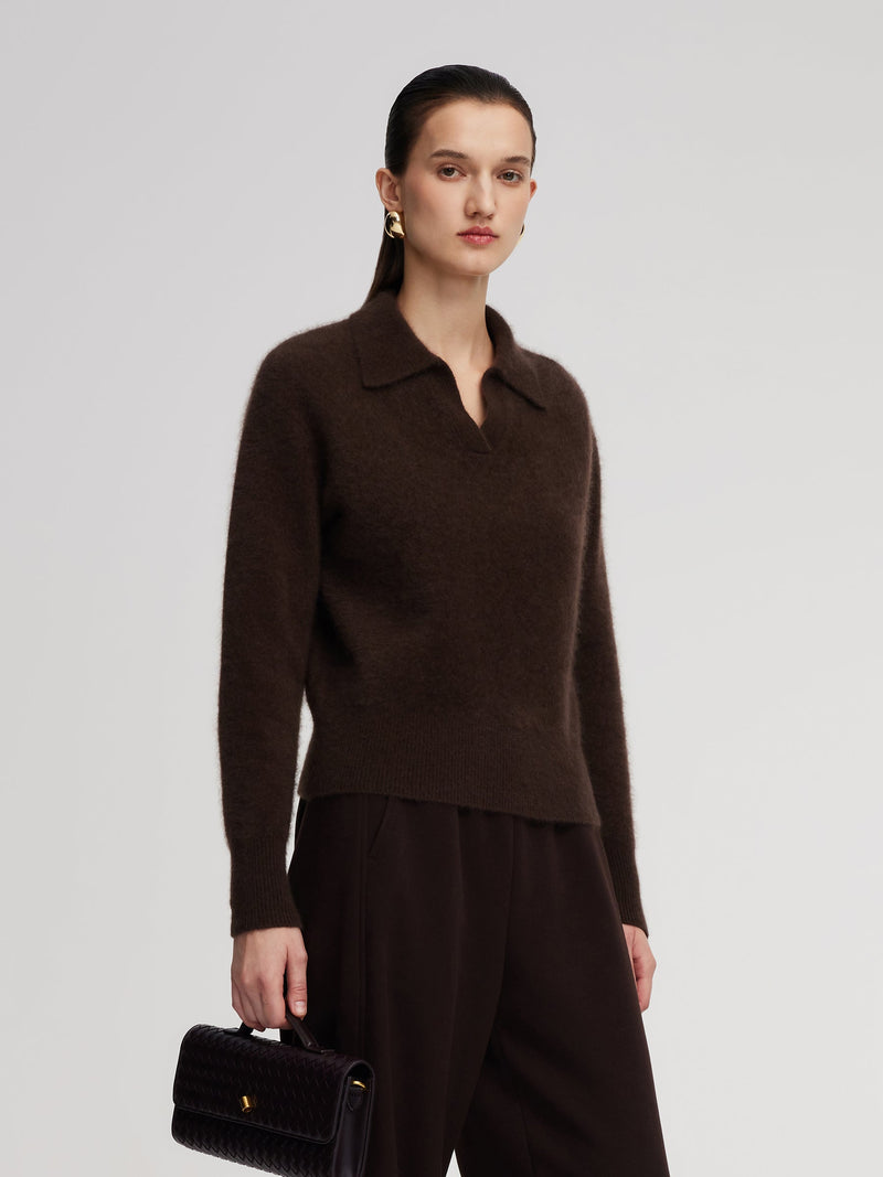 100% Brushed Wool Johnny-Collar Women Sweater