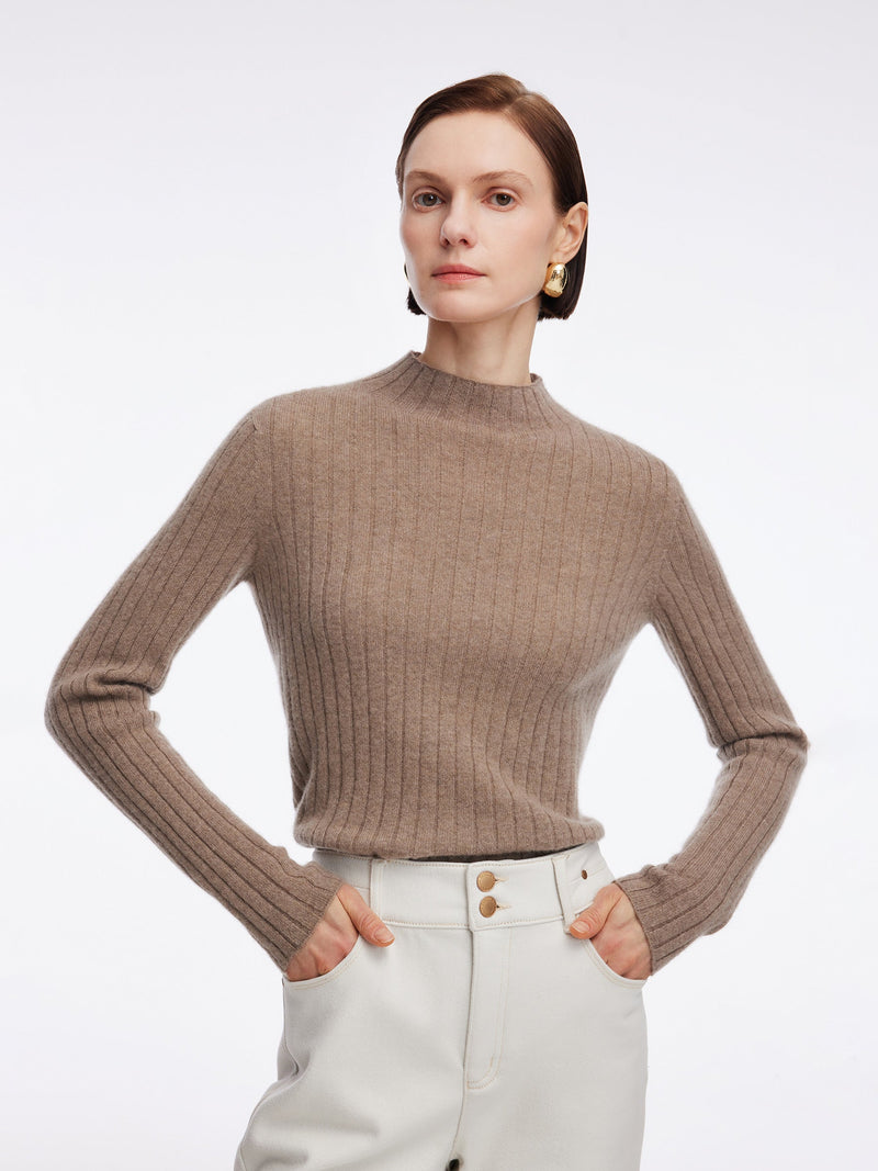 100% Cashmere Seamless Mock Neck Women Sweater