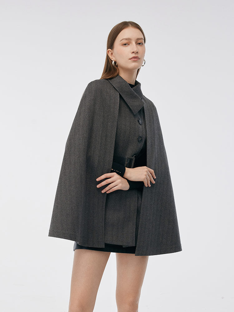 100% Washable Wool Cape And Vest Two-Piece Set