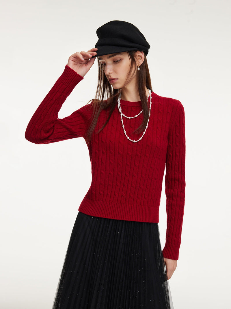 100% Wool Cable Knit Women Sweater
