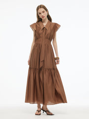 Tencel Blend Women Ruffle Cap Sleeve Maxi Dress With Sash