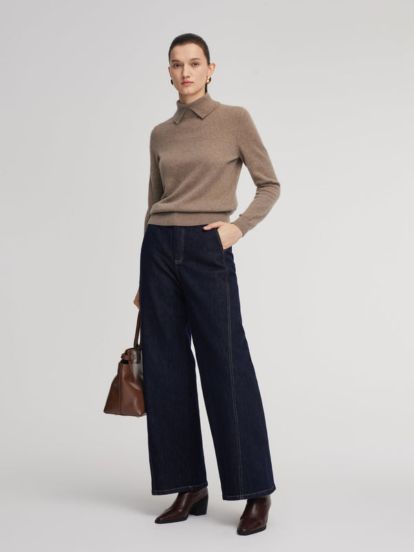 100% Cashmere Folded Collar Women Sweater