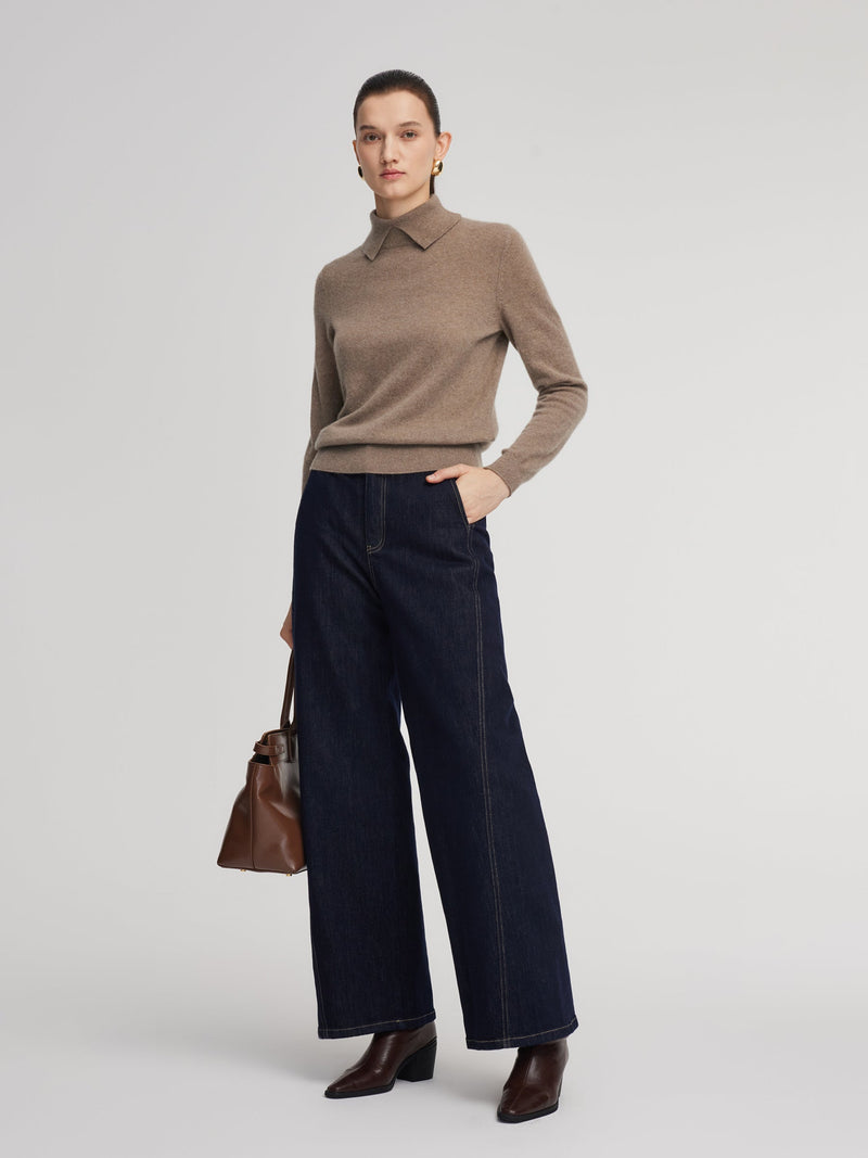 100% Cashmere Folded Collar Women Sweater