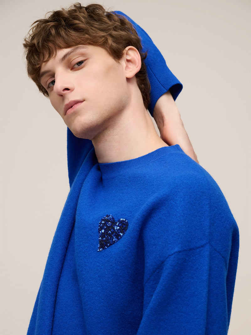 100% Wool Sequined Heart Unisex Sweater