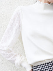 Tencel Patchwork Lantern Sleeve Women Sweater