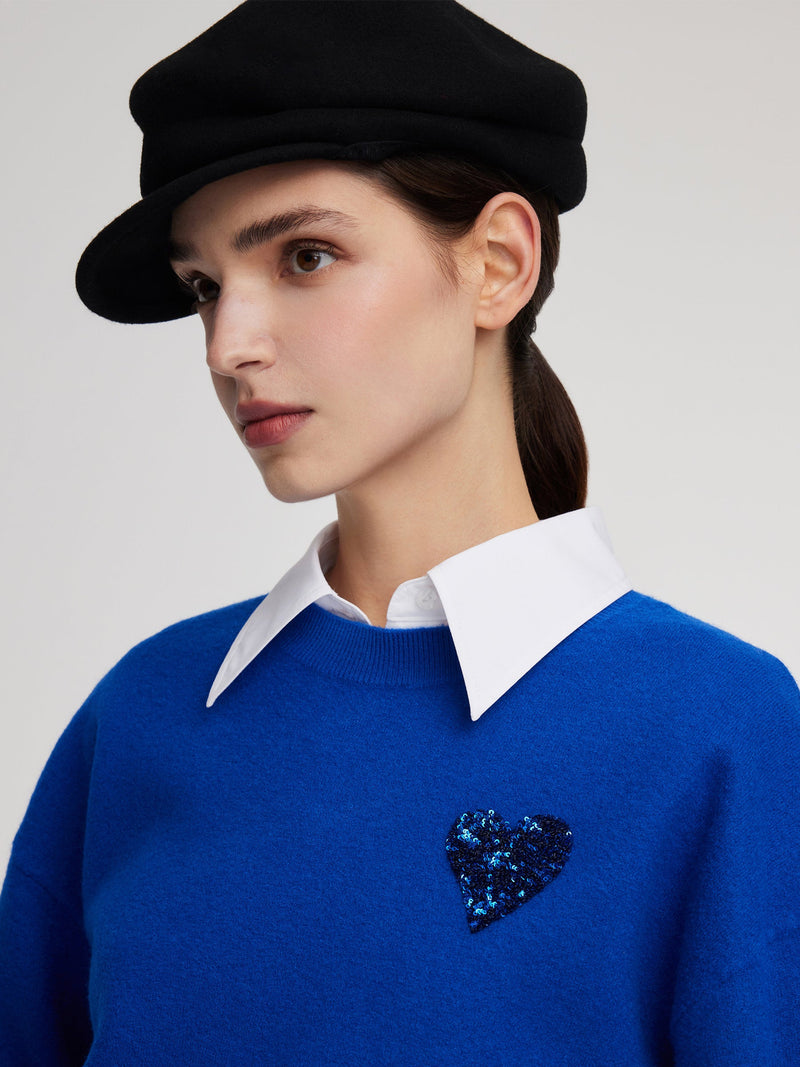 100% Wool Sequined Heart Unisex Sweater