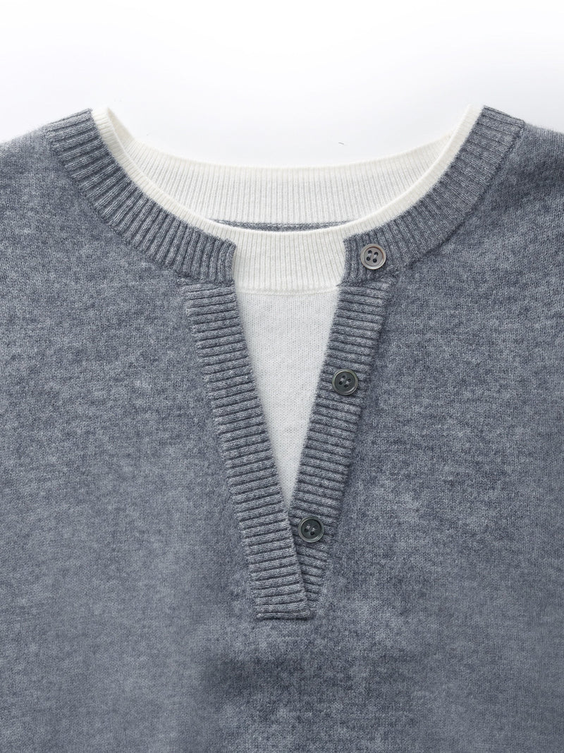 100% Wool Faux Two-Piece Women Sweater