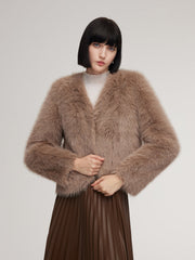 Eco-friendly Fur V-Neck Women Coat