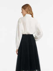 Diacetate Ruffle Collar Women Shirt