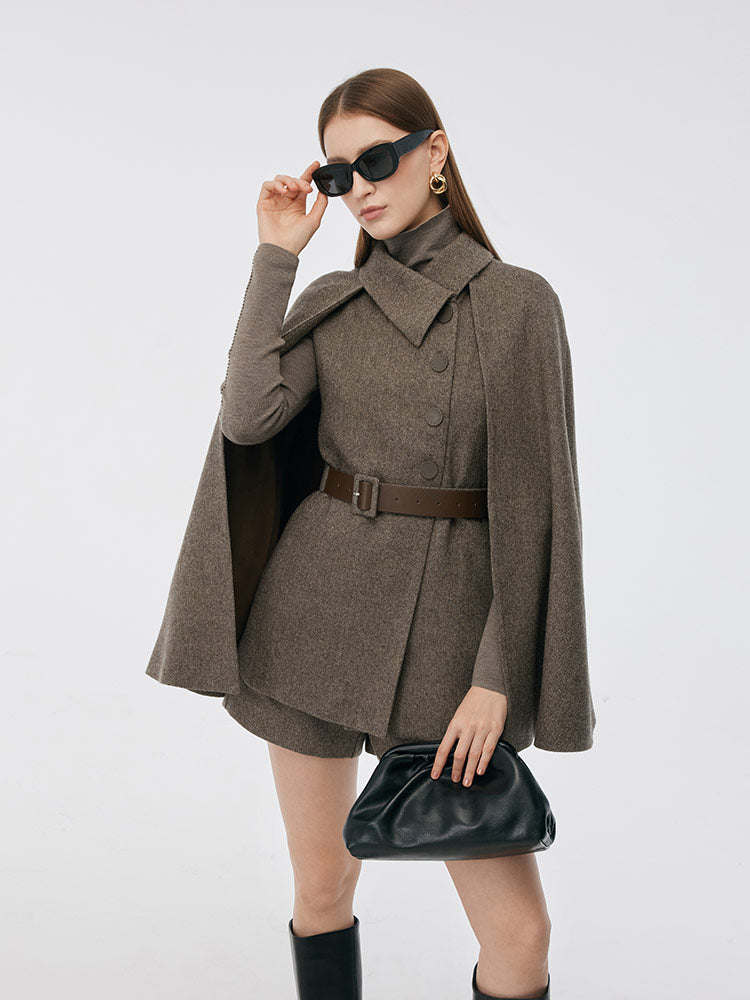 100% Washable Wool Cape And Vest Two-Piece Set