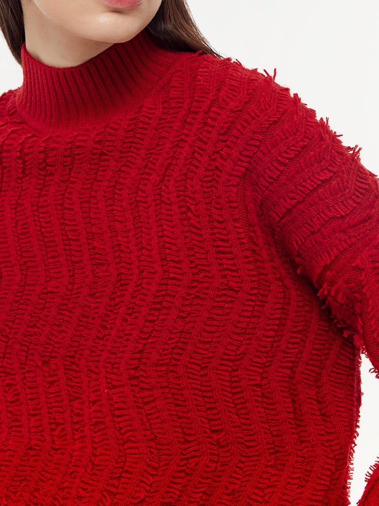 100% Wool Chili Red Women Sweater