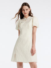 White Mandarin Collar Cheongsam Qipao Mini Dress