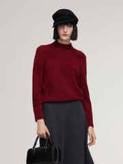 Wool Jacquard Mock Neck Women Sweater