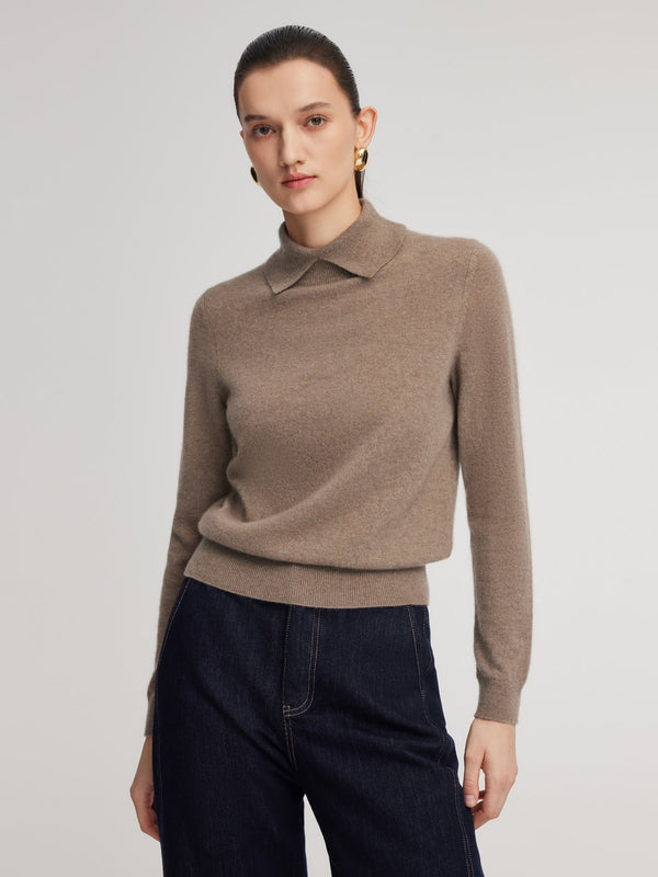 100% Cashmere Folded Collar Women Sweater