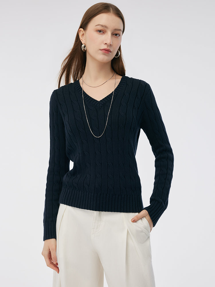 100% Cotton Cable Knit Women Sweater