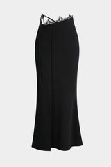 Lace Trim Patchwork Tie-Up Skirt