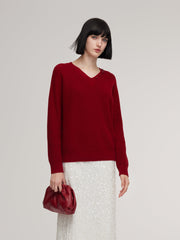 Wool Blend V-Neck Women Sweater With Detachable Scarf