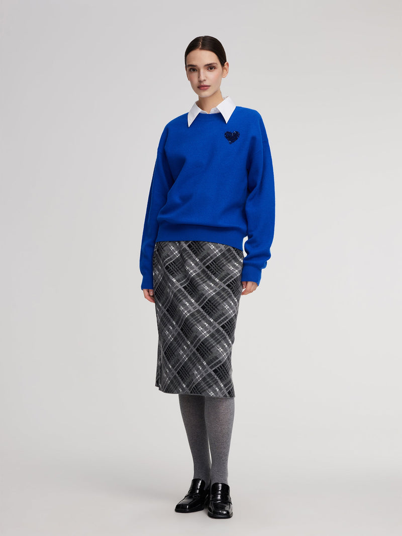 100% Wool Sequined Heart Unisex Sweater